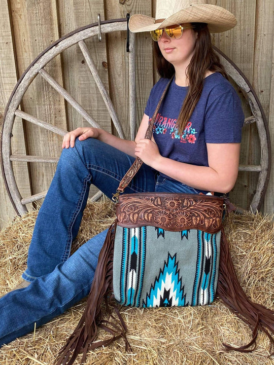 American Darling Leather and Wool Saddle Blanket Crossbody