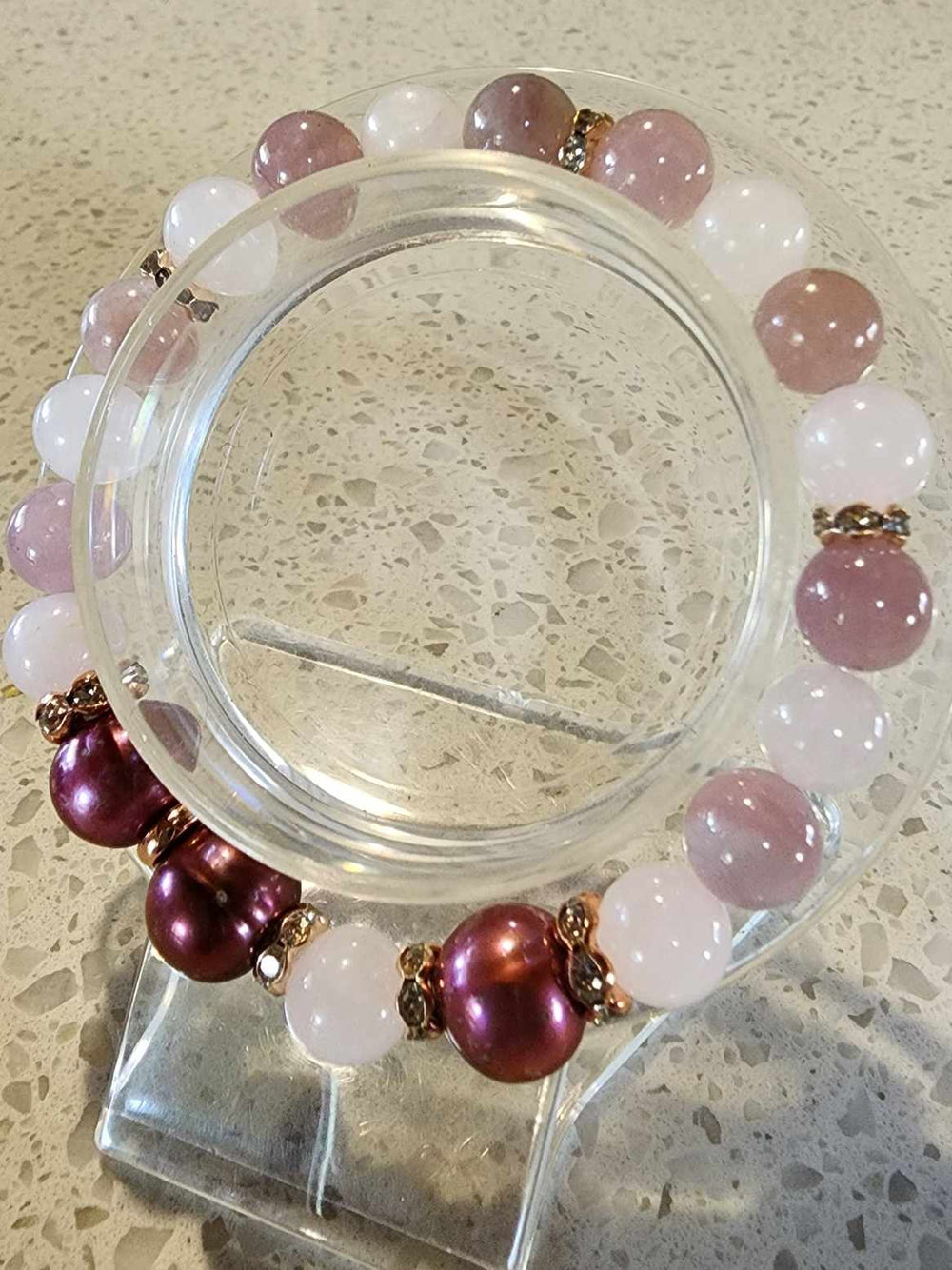 Jewellery - Genuine Rose Quartz Gemstone & Freshwater Pearl Bracelet