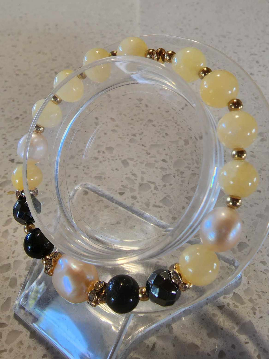 Jewellery - Pearl's & Gems By K Honey Onyx Gemstone & Freshwater Pearl Bracelet