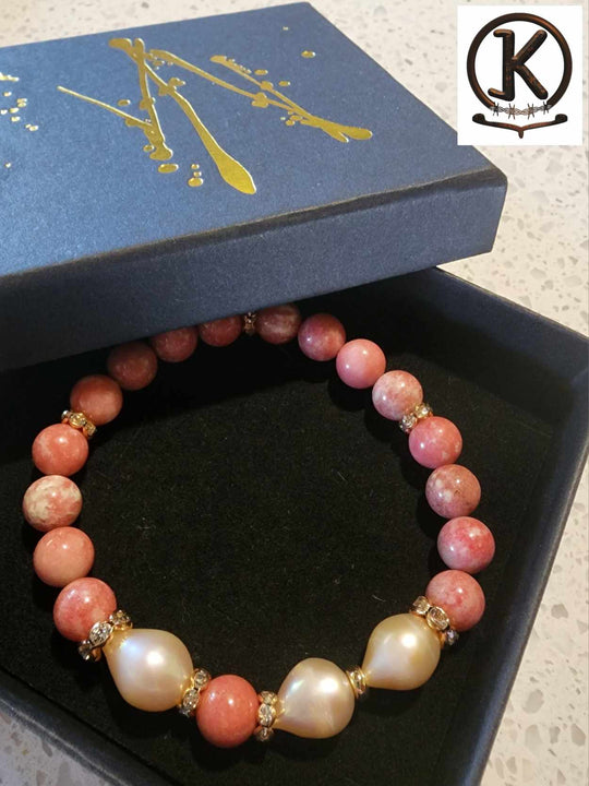 Jewellery - Genuine Thulite Gemstone & Freshwater Pearl Bracelet