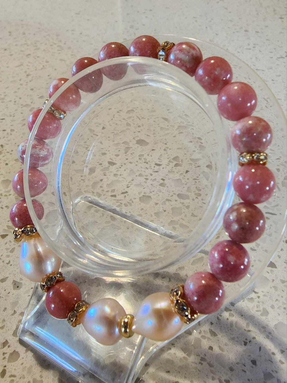 Jewellery - Genuine Thulite Gemstone & Freshwater Pearl Bracelet