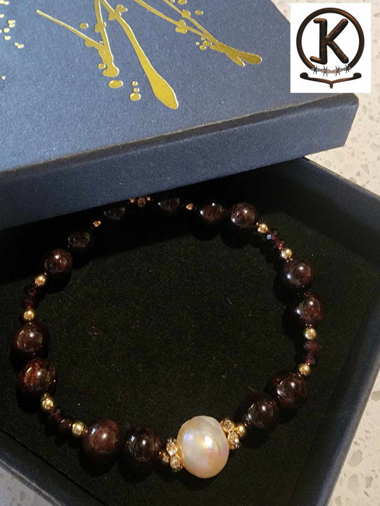 Jewellery - Pearl's & Gems By K  Genuine Garnet Gemstone & Freshwater Pearl Bracelet