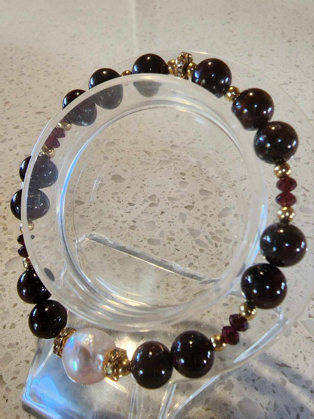 Jewellery - Pearl's & Gems By K  Genuine Garnet Gemstone & Freshwater Pearl Bracelet