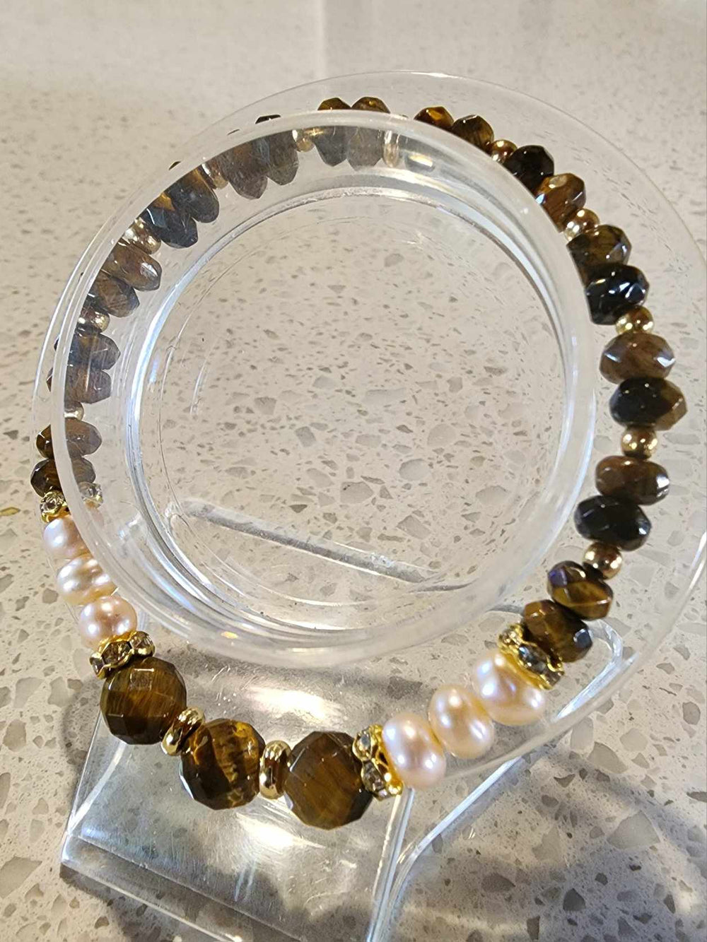 Jewellery - Genuine Tiger Eye Gemstone & Freshwater Pearl Bracelet