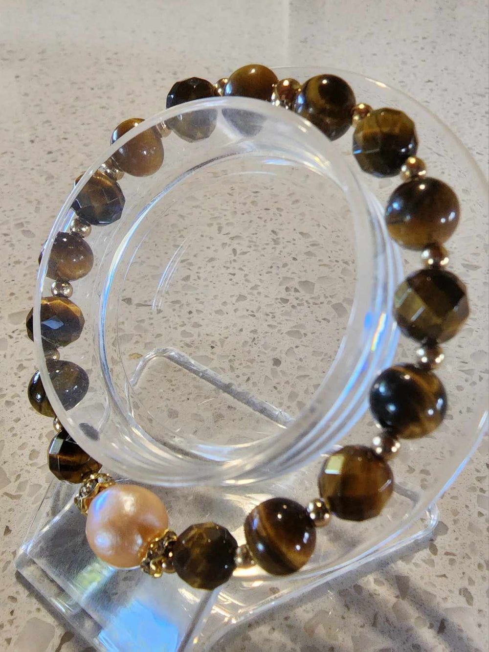 Jewellery - Genuine Tiger Eye Gemstone & Freshwater Pearl Bracelet