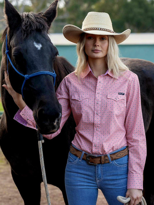 Wrangler Western Ladies Larisa Pink Shirt 100% Cotton Size 10 or 16