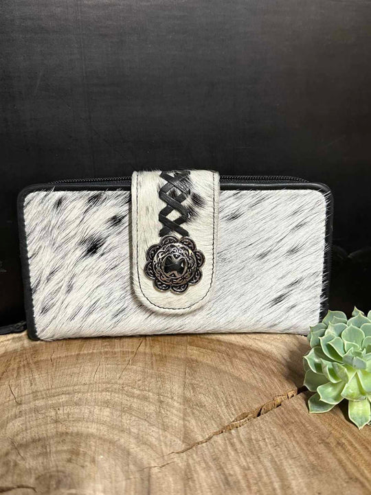 Western Hide and Leather Purse with Western Concho Wallet