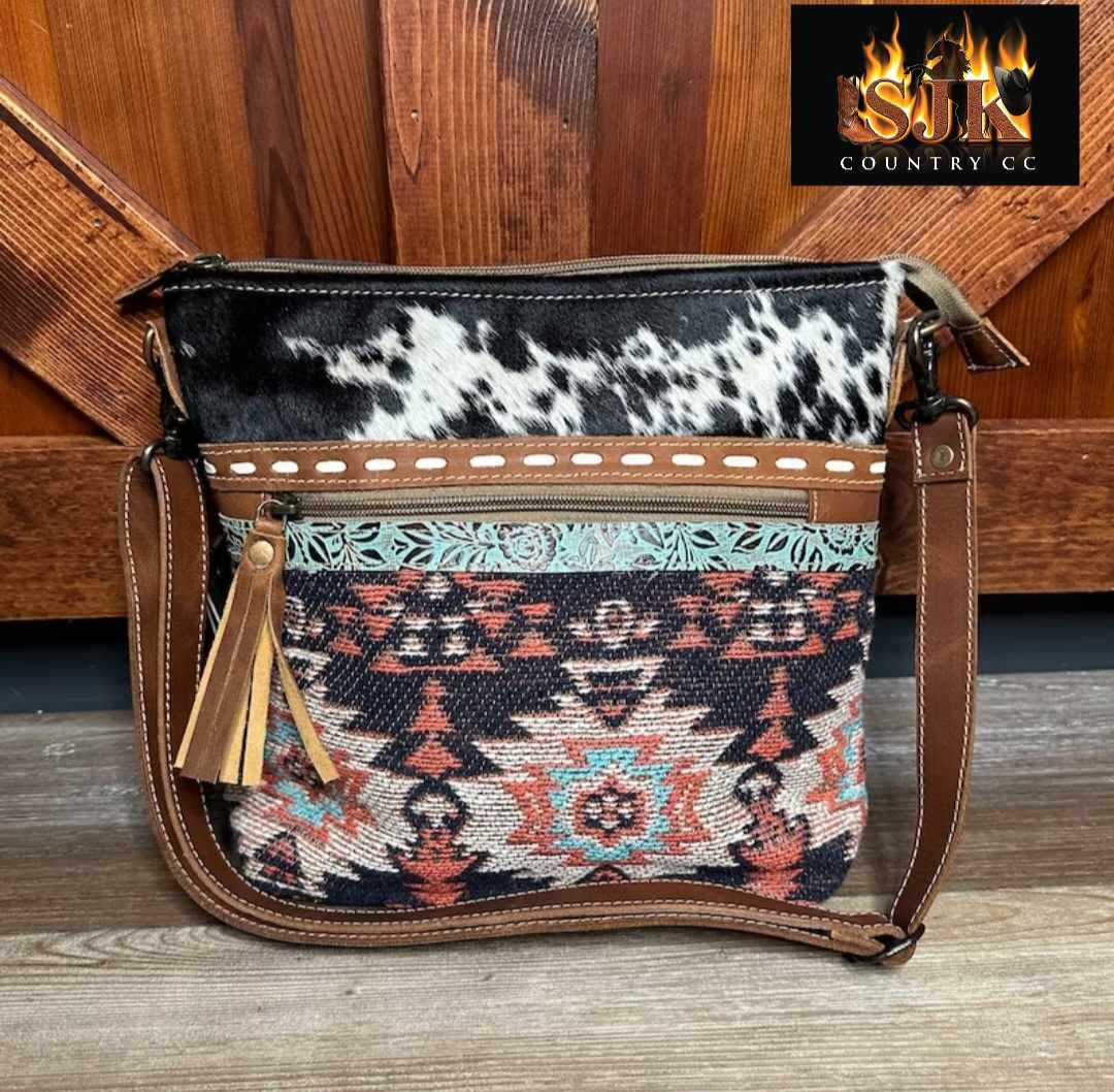 Western Hide Recycled Canvas & Hide Crossbody Handbag