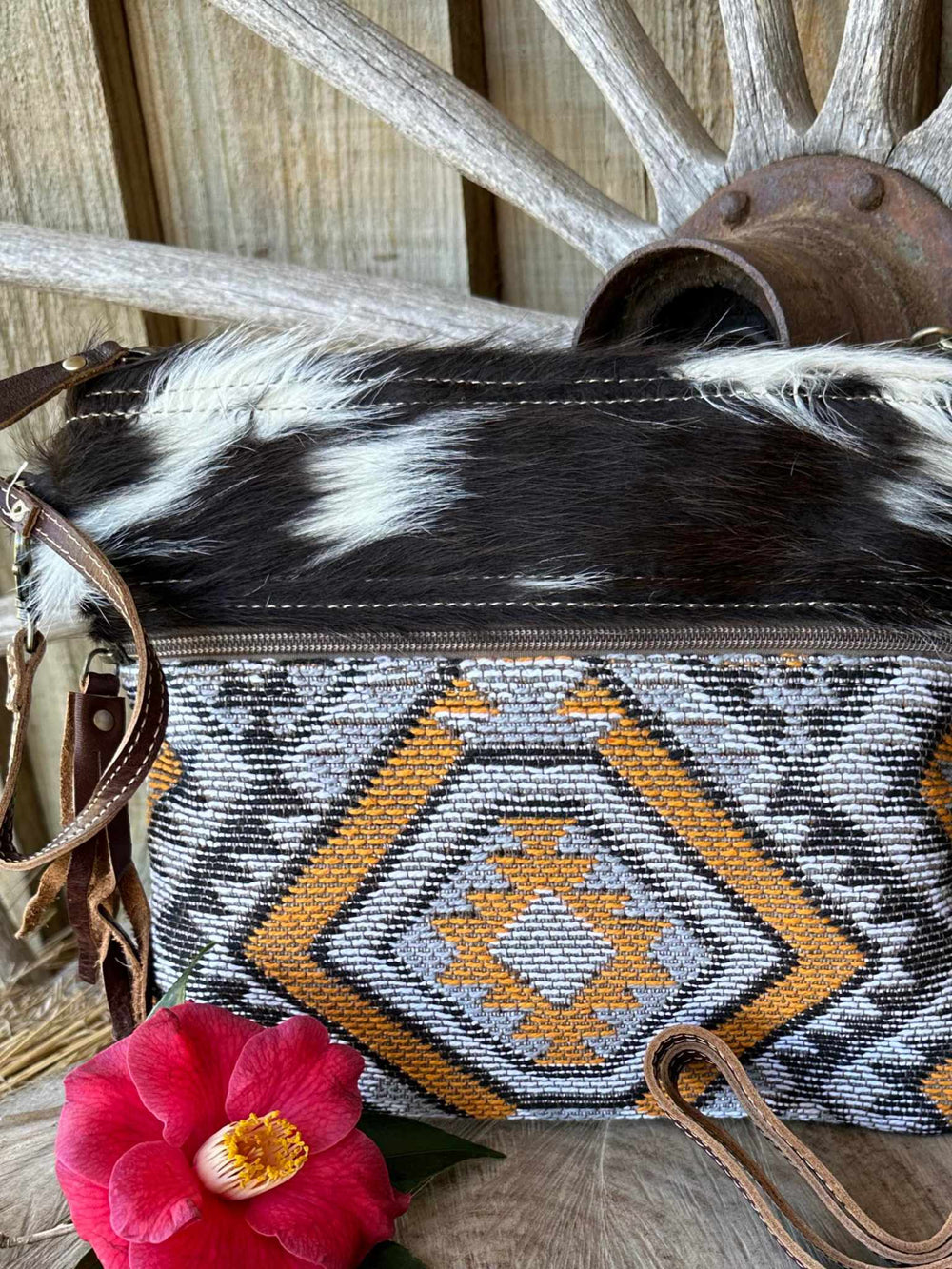 Western Hide Recycled Canvas Tribal Print Crossbody