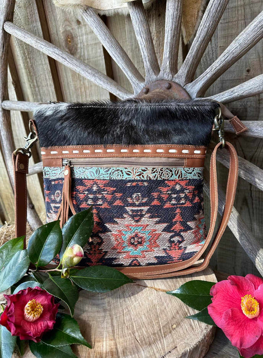 Western Hide Recycled Canvas & Hide Crossbody Handbag