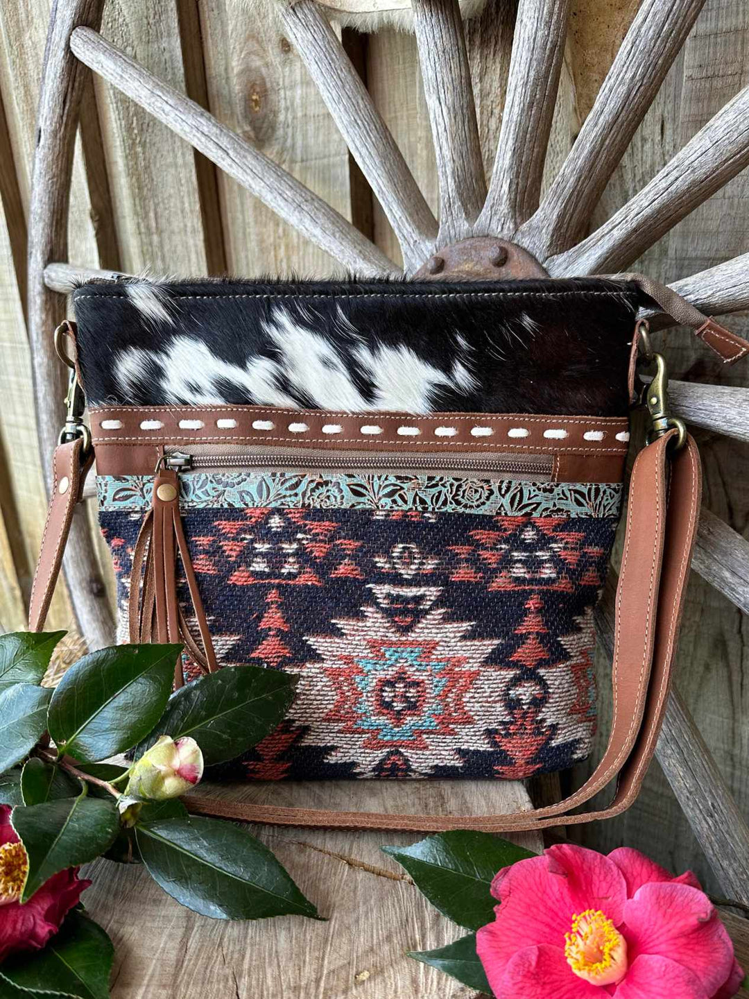 Western Hide Recycled Canvas & Hide Crossbody Handbag