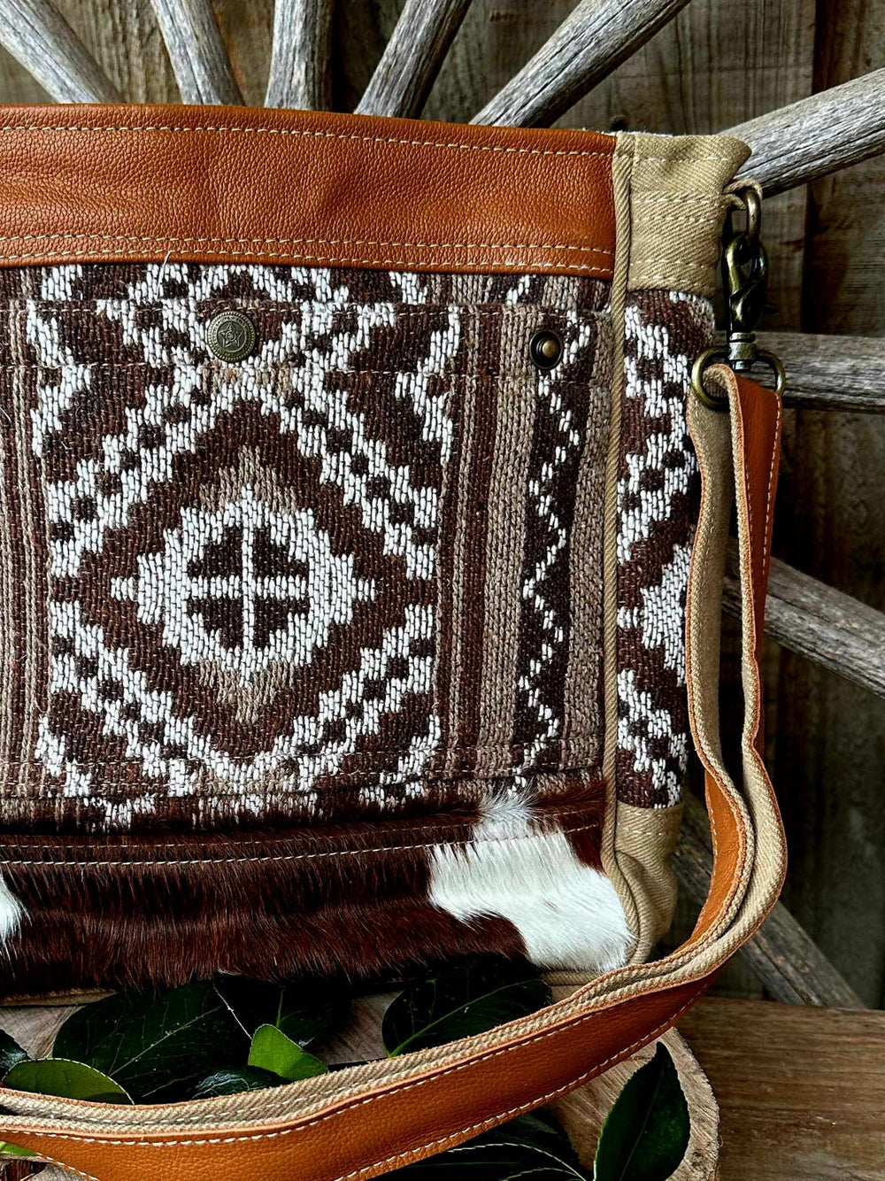 Western Hide Recycled Canvas Tribal Print Crossbody