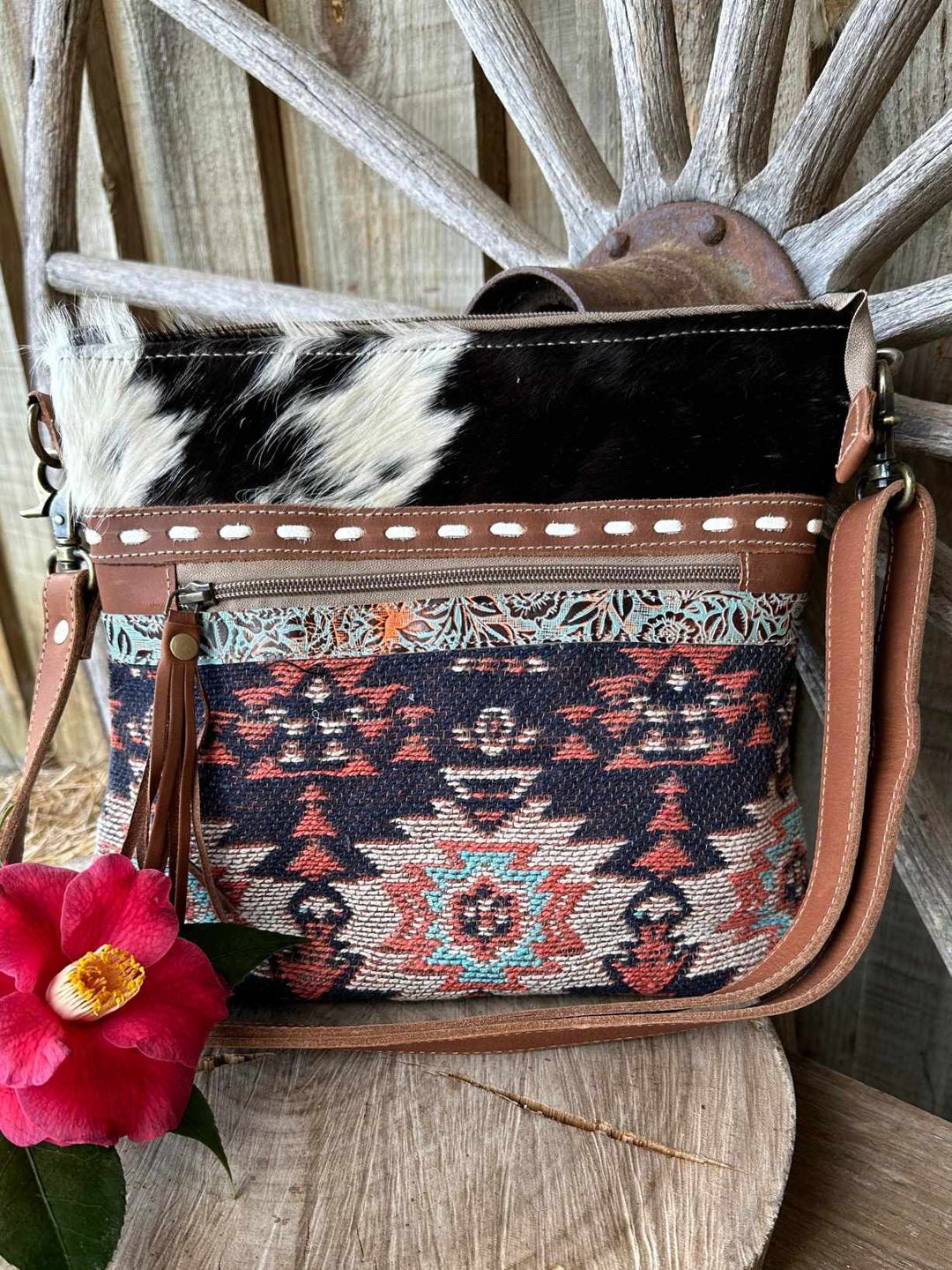 Western Hide Recycled Canvas & Hide Crossbody Handbag