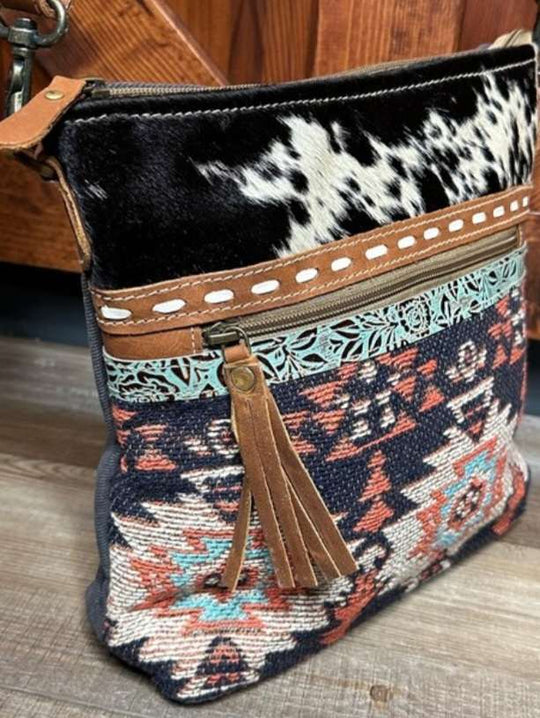 Western Hide Recycled Canvas & Hide Crossbody Handbag