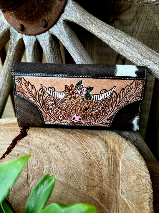 Western Hide & Leather Purse Bloomin Highland wallet