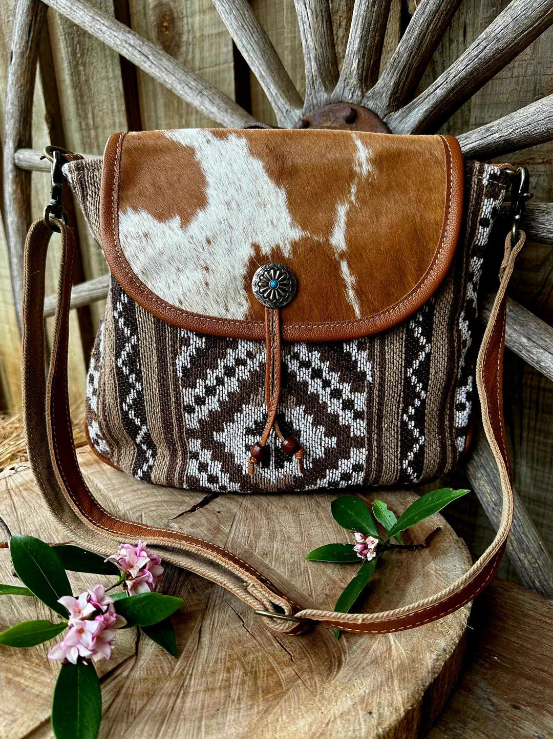 Western Hide Recycled Canvas Tribal Print Crossbody