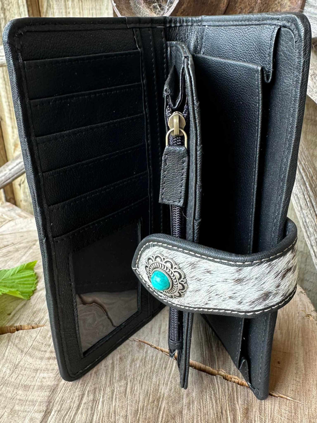 Western Hide & Leather Wallet Purse Embossed Turquoise