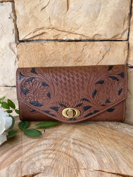 Western Leather Purse Tooled Cowgirl Wallet