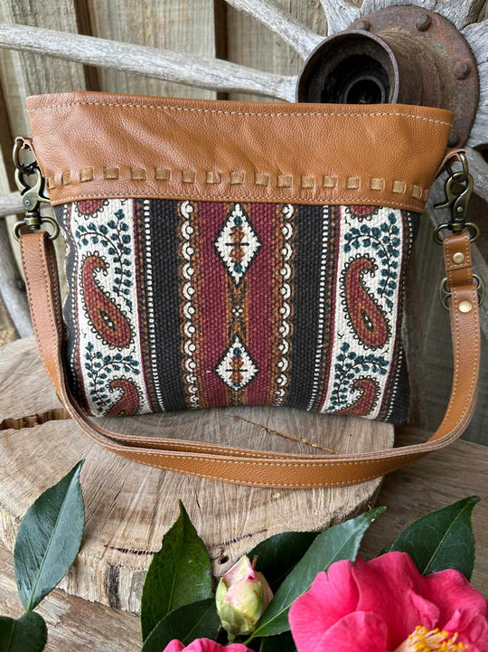 Western Lether Recycled Canvas Crossbody Handbag