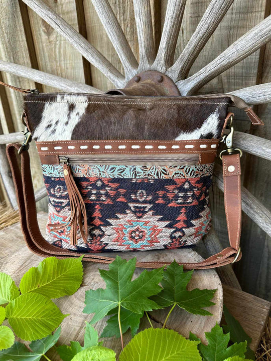 Western Hide Recycled Canvas & Hide Crossbody Handbag