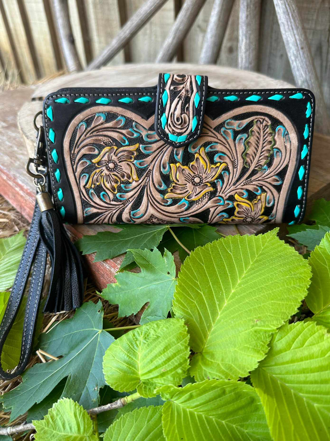 Western Leather Tooled Phone Wallet