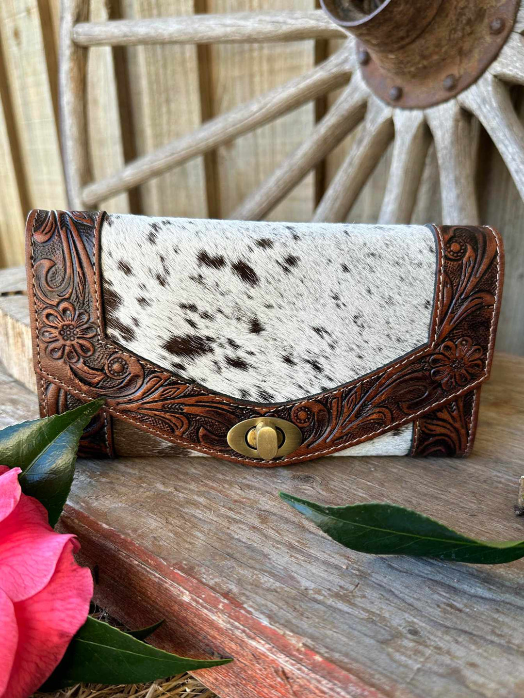 Western Hide and Tooled Leather Purse