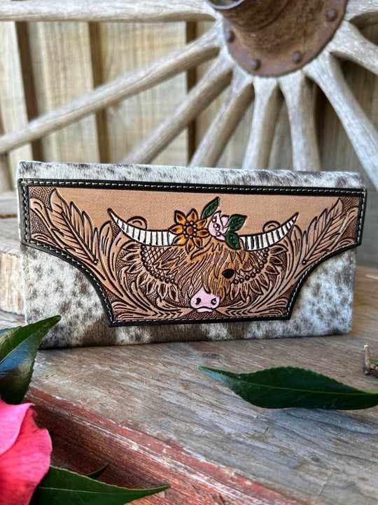 Western Hide & Leather Purse Bloomin Highland wallet