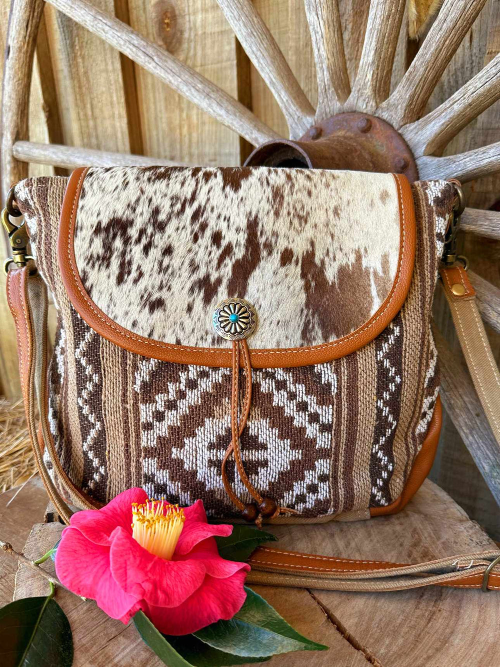 Western Hide Recycled Canvas Tribal Print Crossbody