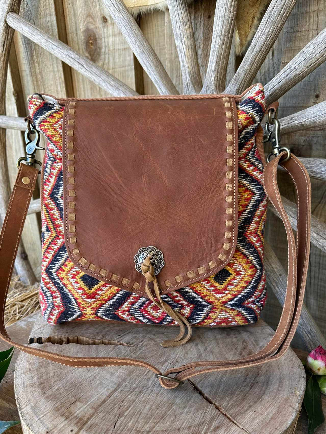 Western Recycled Canvas Tribal Print Crossbody