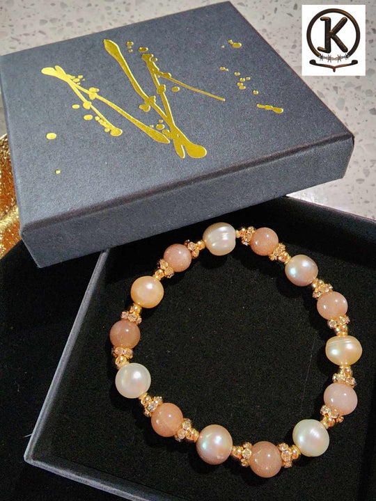 Jewellery - Genuine Multi Freshwater Pearl & Sunstone Bracelet