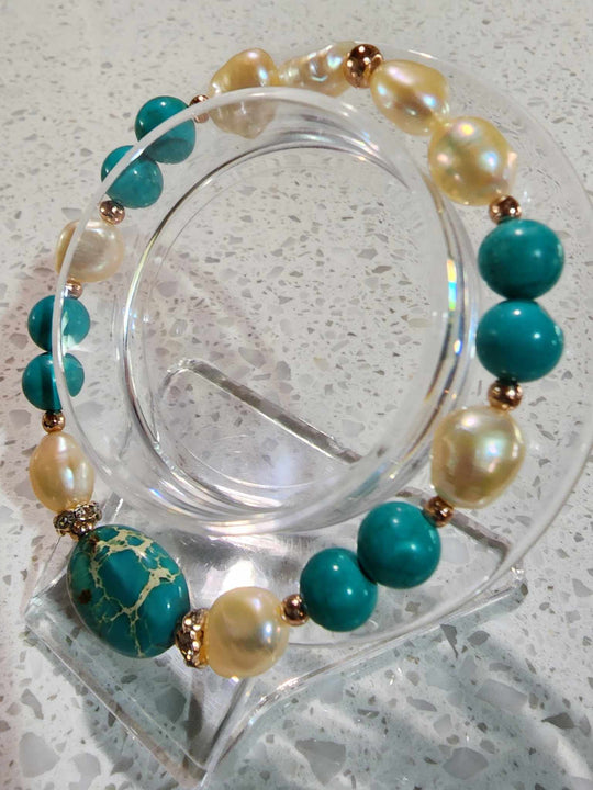 Jewellery - Genuine Semi Precious Gemstone & Freshwater Pearl Bracelet