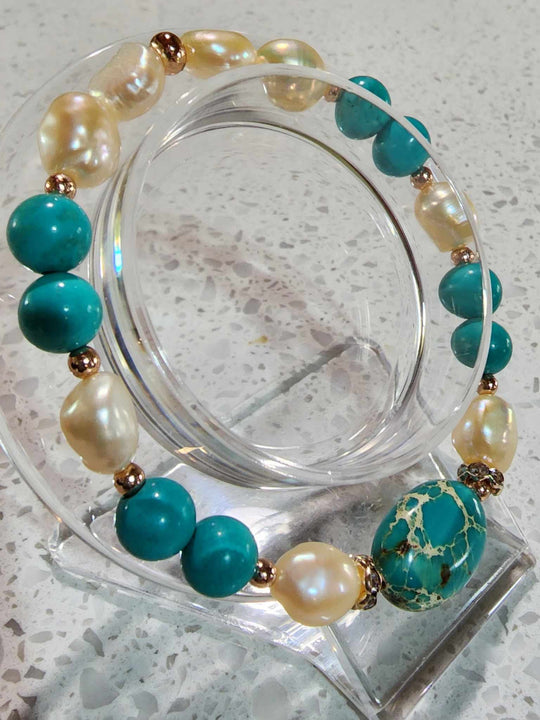 Jewellery - Genuine Semi Precious Gemstone & Freshwater Pearl Bracelet