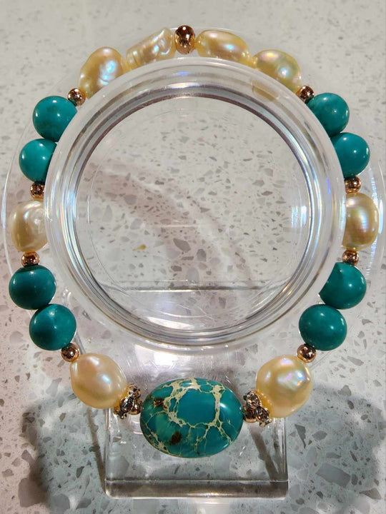 Jewellery - Genuine Semi Precious Gemstone & Freshwater Pearl Bracelet