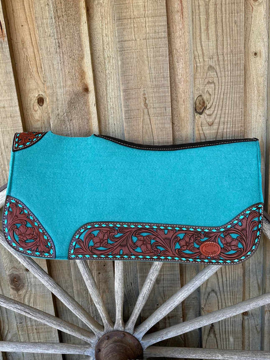 Western Klassy Cowgirl  28x30  Barrel  Style 1”  Teal felt saddle pad