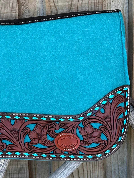 Western Klassy Cowgirl  28x30  Barrel  Style 1”  Teal felt saddle pad