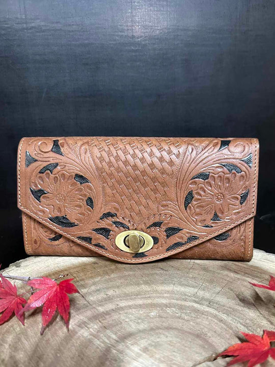 Western Leather Purse Tooled Cowgirl Wallet