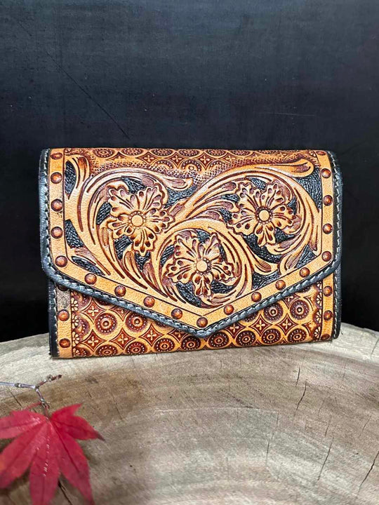 Western Leather Purse Tooled Cowgirl Wallet