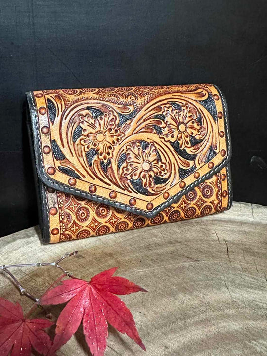 Western Leather Purse Tooled Cowgirl Wallet