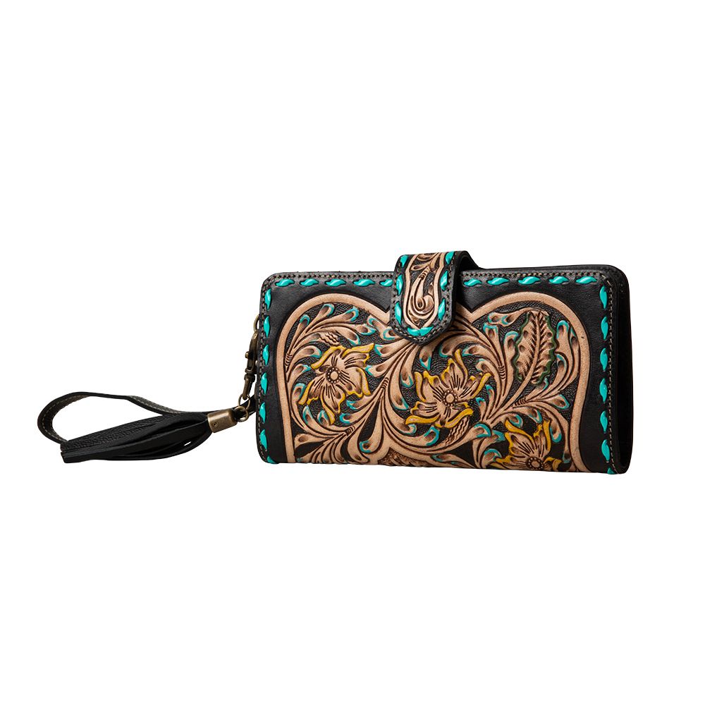 Western Leather Tooled Phone Wallet