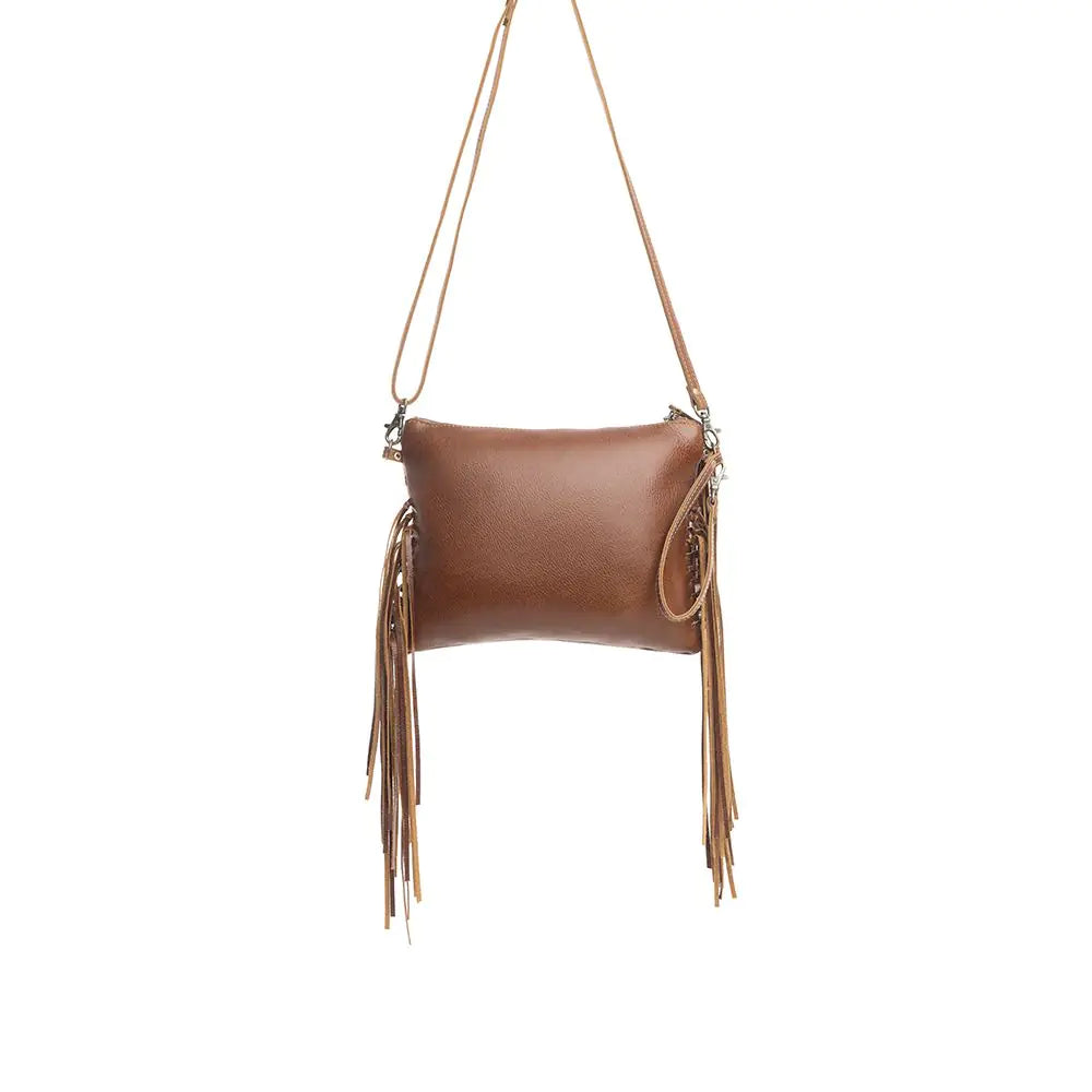 Western Hide & Leather Embossed Crossbody with Fringe