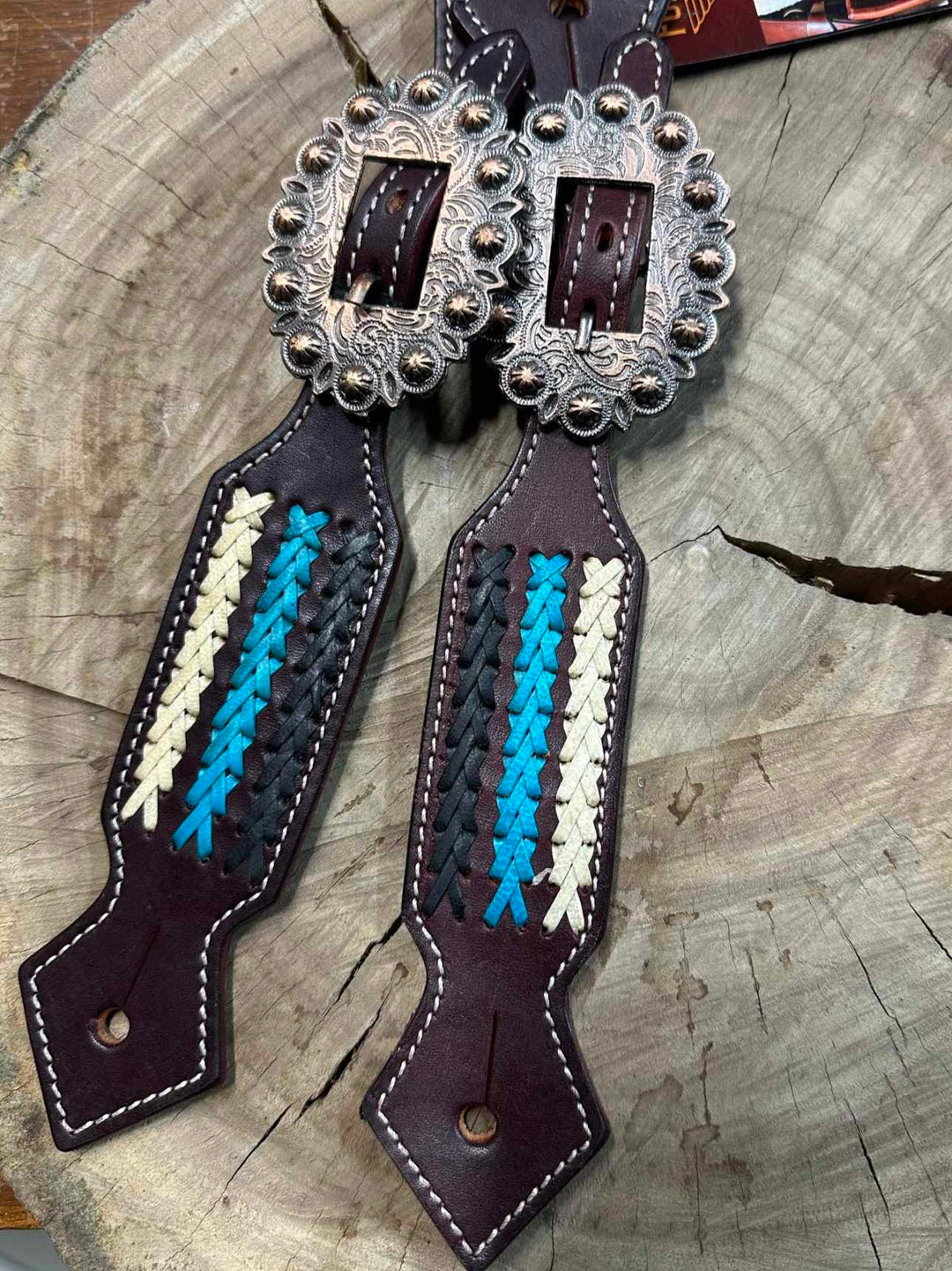 Strap - Ladies Braided Leather Spur Straps