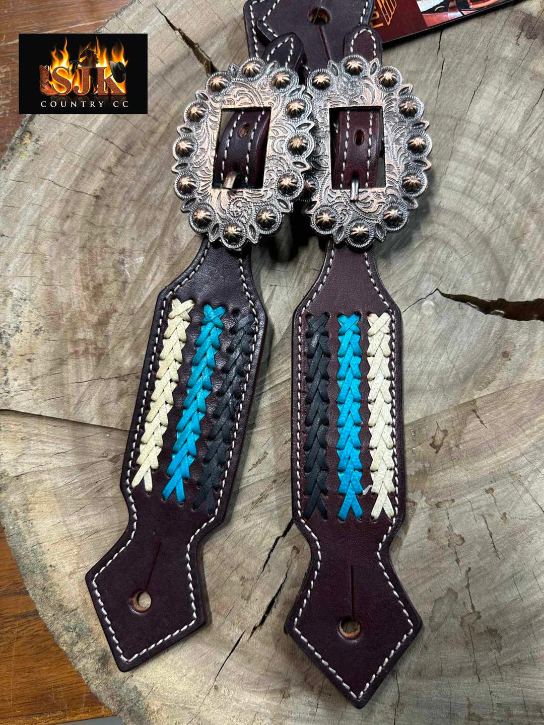 Strap - Ladies Braided Leather Spur Straps