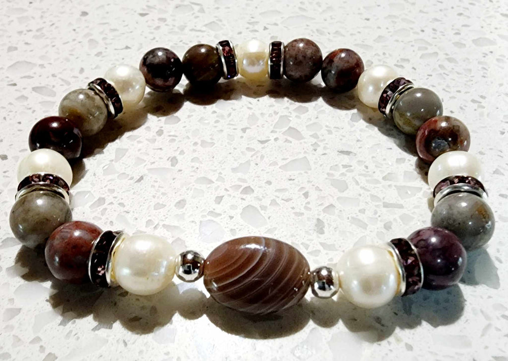 Jewellery - Genuine Semi Precious Gemstone & Freshwater Pearl Bracelet