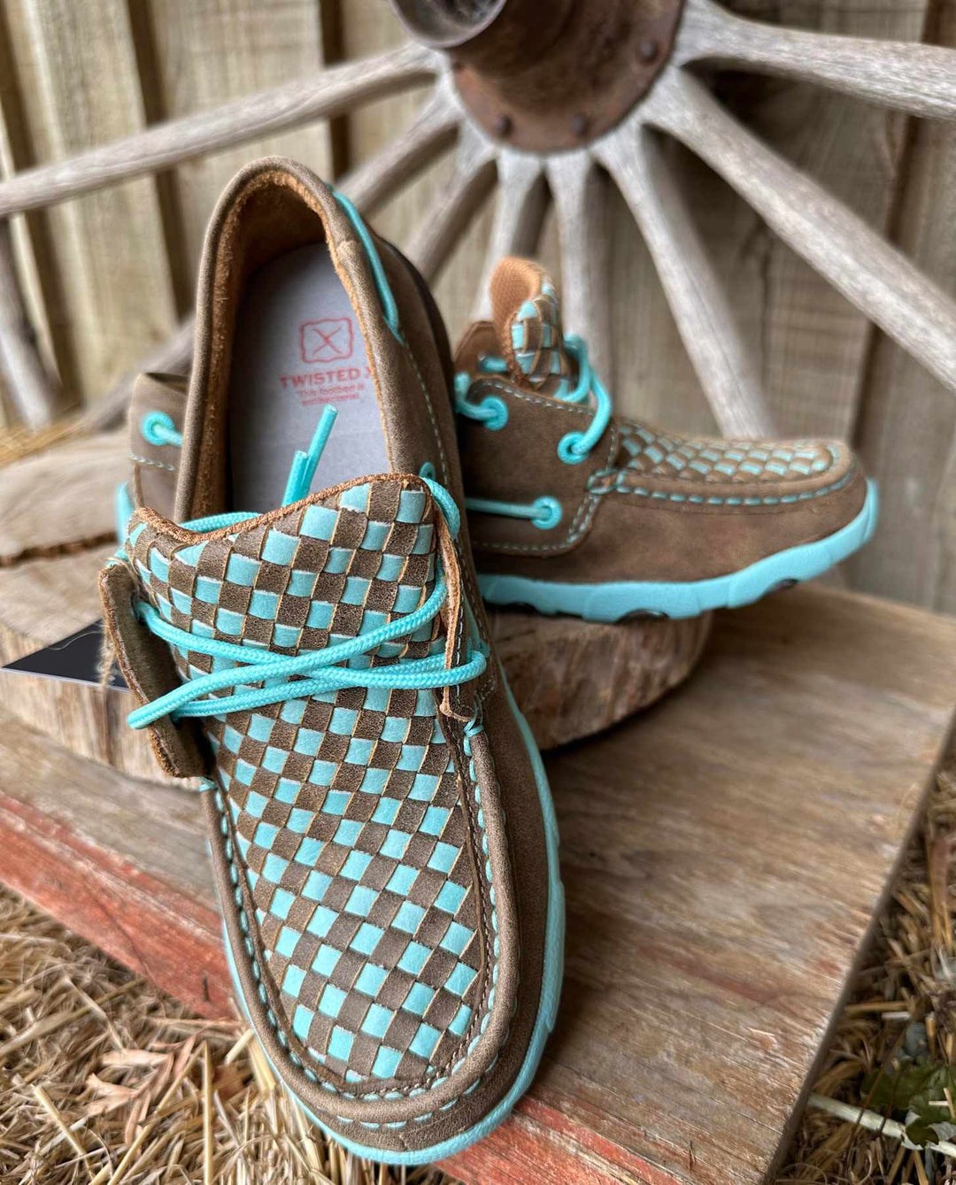 Twisted X Lace Up Aqua  Print Bomber Leather Mocs