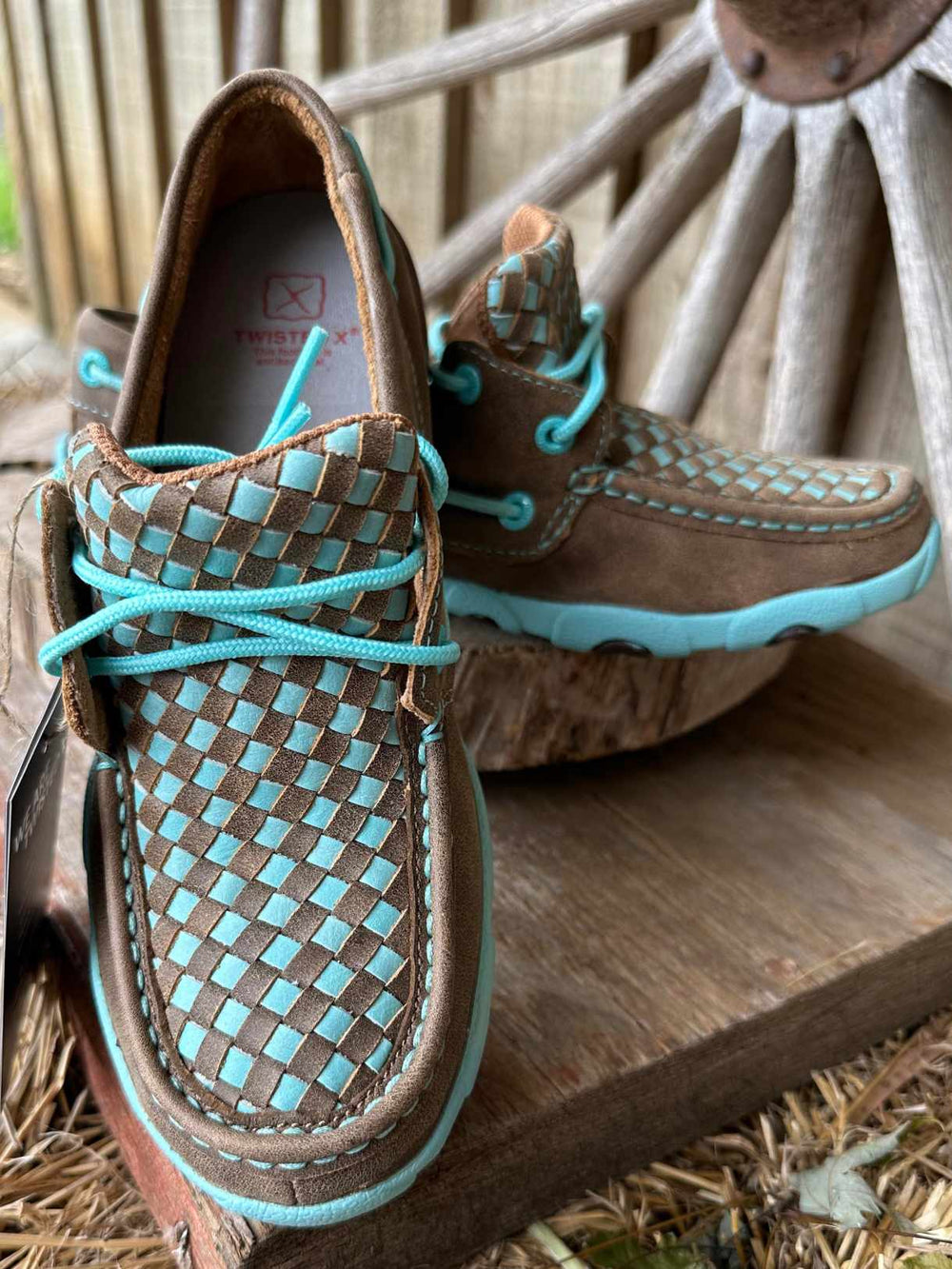 Twisted X Lace Up Aqua  Print Bomber Leather Mocs