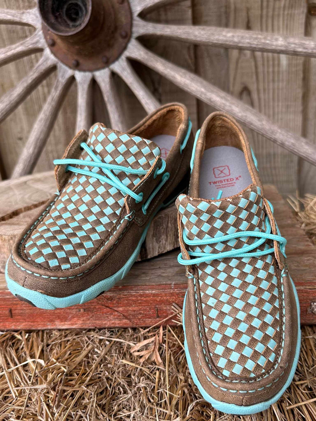 Twisted X Lace Up Aqua  Print Bomber Leather Mocs