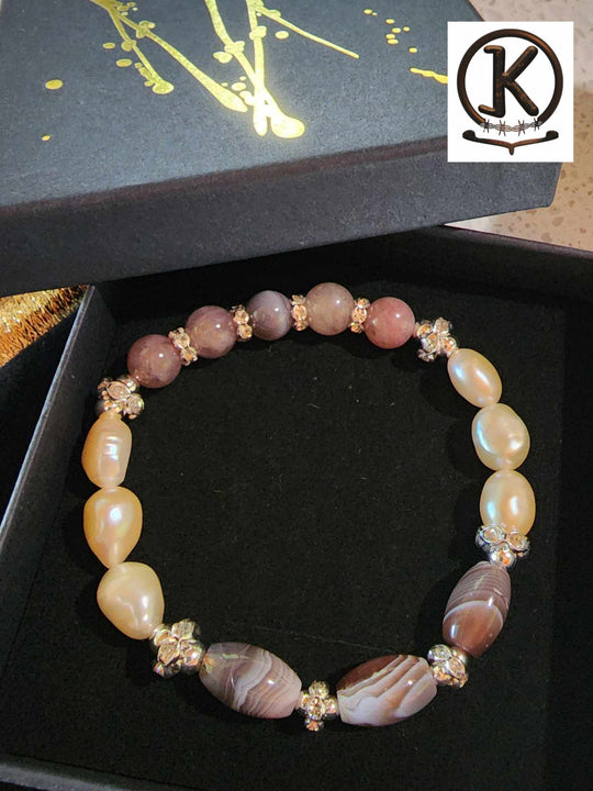 Jewellery - Genuine Semi Precious Gemstone & Freshwater Pearl Bracelet