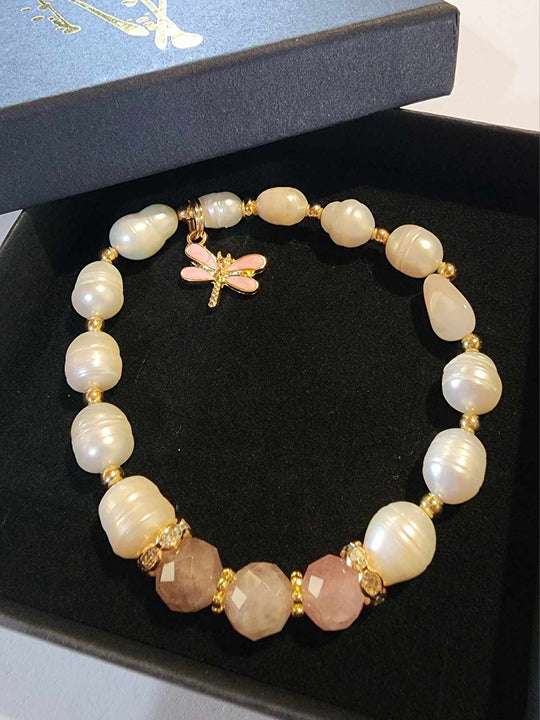 Jewellery - Genuine Multi Freshwater Pearl & Rose Quartz Bracelet