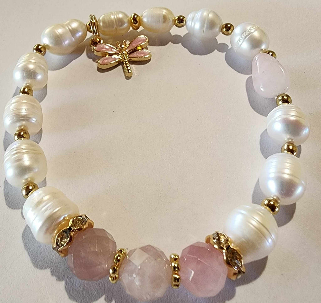 Jewellery - Genuine Multi Freshwater Pearl & Rose Quartz Bracelet