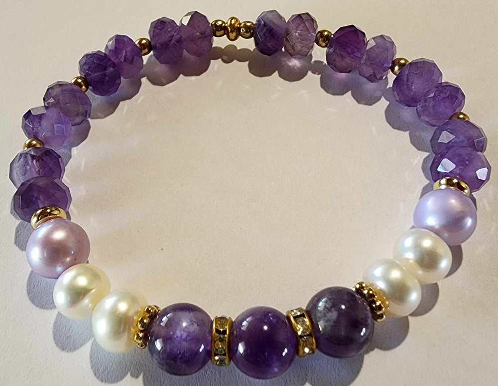 Jewellery - Genuine Multi Freshwater Pearls & Amethyst Bracelet